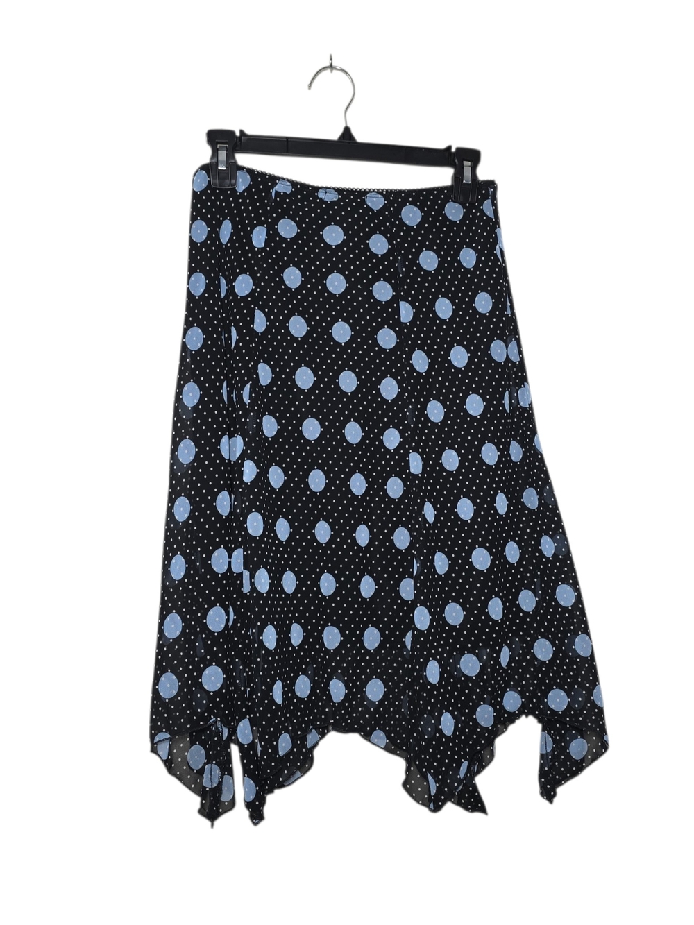 NWT Vtg Luna Chix Black Blue Polka Dot Asymmetrical Handkerchief Hem Skirt M